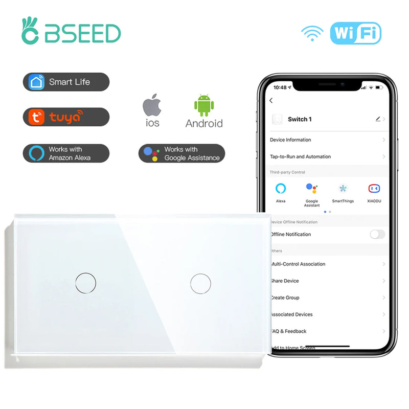 BSEED WIFI Touch Switch 1/2/3Gang 2Way Wifi Smart Switch Touch Sensor Wall Switch Tuya Google Alexa Smart Life Control