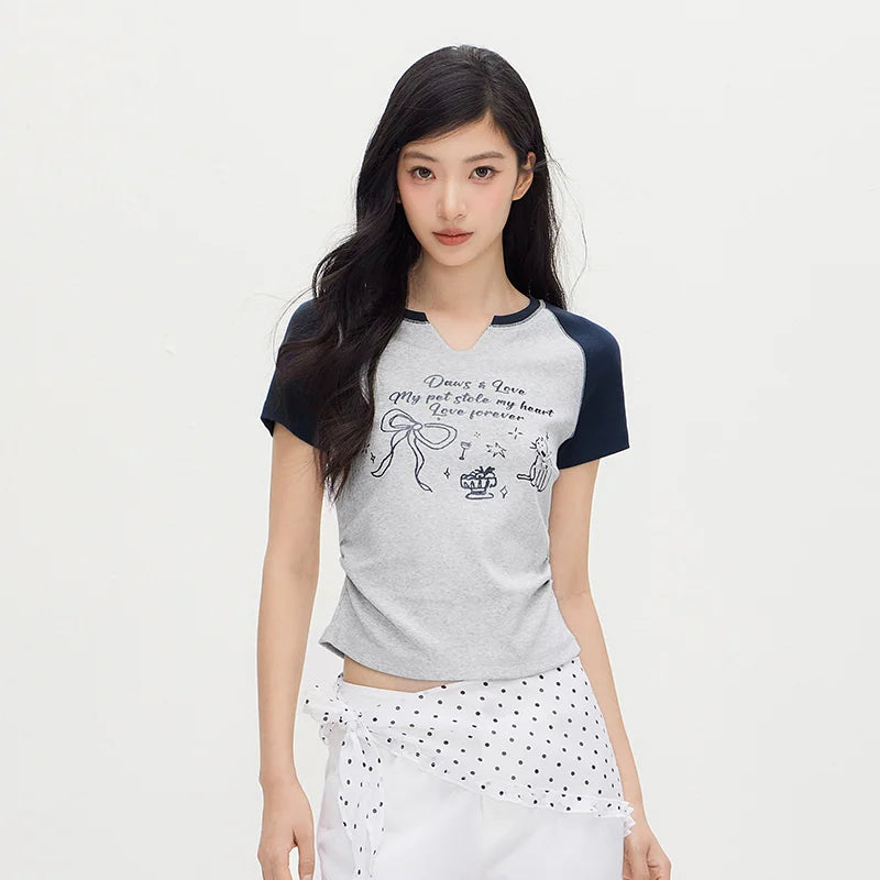 Semir Women Tshirt Short Length Printed Slim Fit Raglan Sleeve Cool Stylish 2026 Summer Fashion Casual Comfortable Top