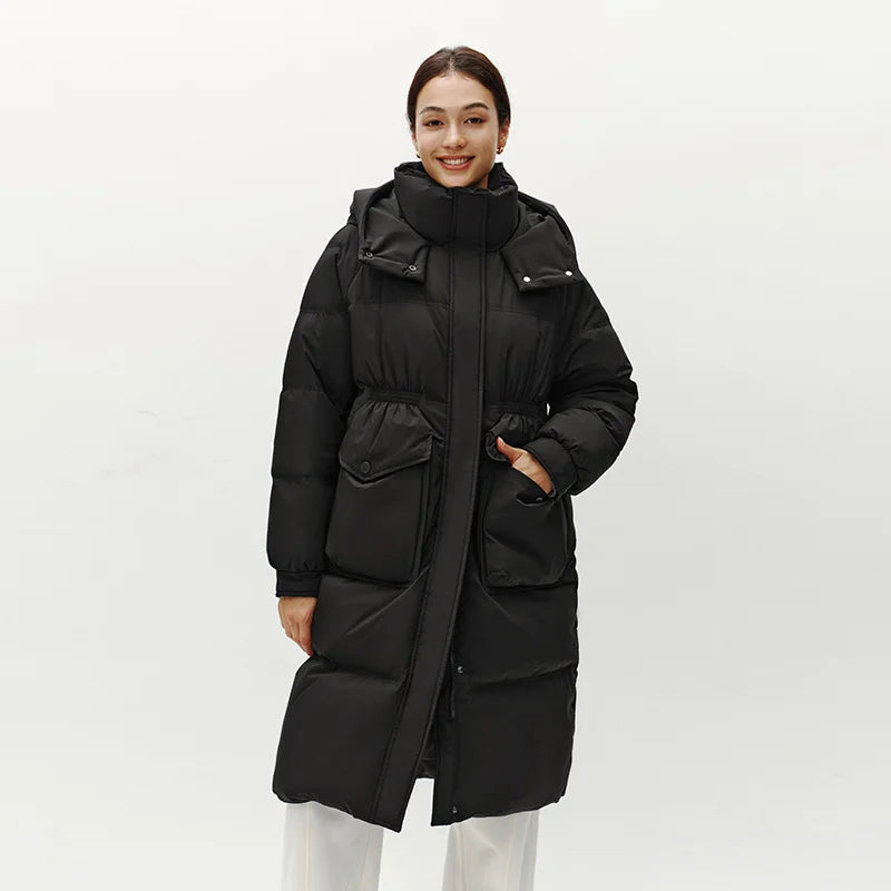 Semir Long Down Coat Hooded Raglan Sleeve Women 2025 Winter Solid Color Warm Thickened Casual Daily Insulated Outerwear