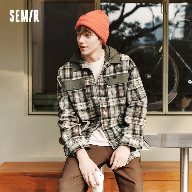 Semir Men Jacket Plaid 2026 Detachable Hooded Outdoor Urban Casual Everyday Style Soft Comfortable Daily Wear Trendy