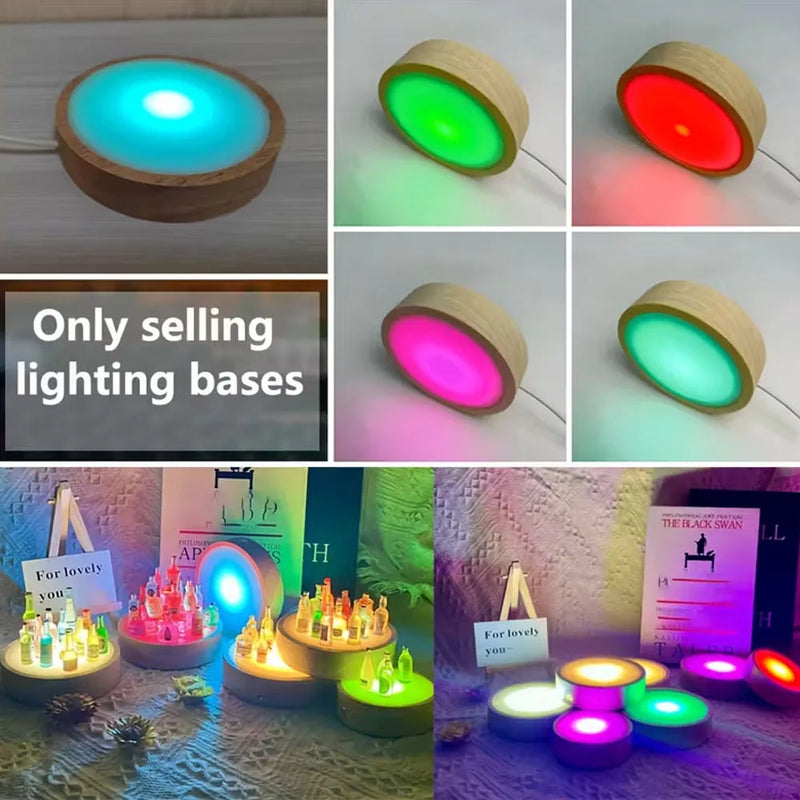 Crystal Ball Lamp Holder LED Lamp Stand Suitable for Crystal Art Warm Light Base Wooden LED Display Base for DIY Table Lamps