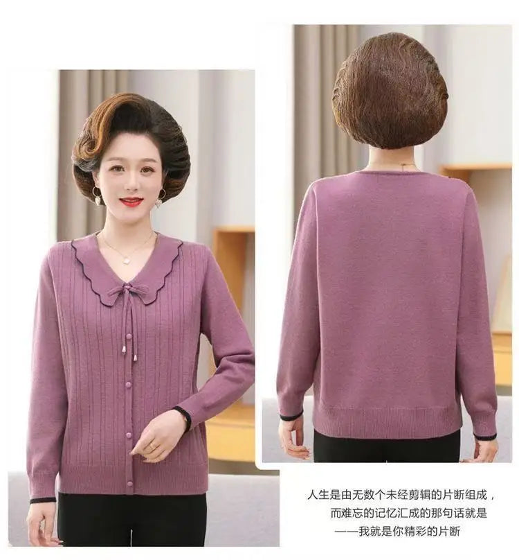 Pulls Femmes New Lapel Long Sleeve Shirt Spring Autumn Woolen Sweater Women Elegant Mother Knitwear Tops Pullover Jumper
