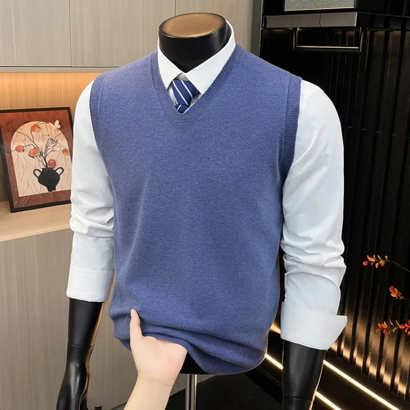 Men's V-Neck Knitted Vest Acrylic Blend Sleeveless Sweater Casual Business Tank Top