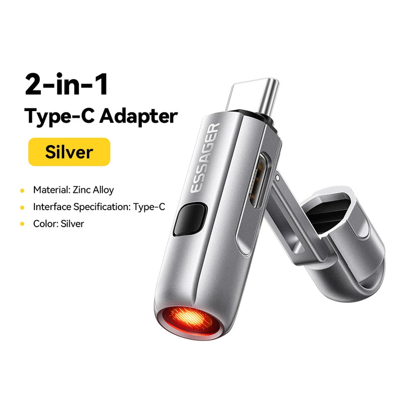 ភ្លើងបារីចល័ត Essager 2 ក្នុង 1 ប្រភេទ C ឧបករណ៍ផ្លុំខ្យល់ សុវត្ថិភាពក្រៅផ្ទះ ចល័តខ្នាតតូច USB-C អាដាប់ទ័រភ្លើងបារី