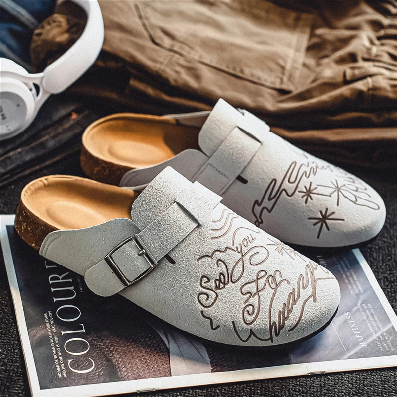 Men's Mules Casual Slippers Summer new Breathable lightweight outdoor walking shoes fashion youth comfort non slip semi slippers