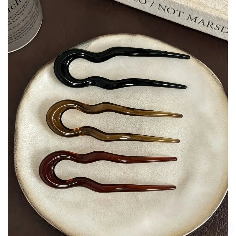 2pcs U-Shaped Wave Hair Pins - Anti-Slip Updo Fork Clips for Thick & Thin Hair,Elegant Hair Additions for Women Daily & Party