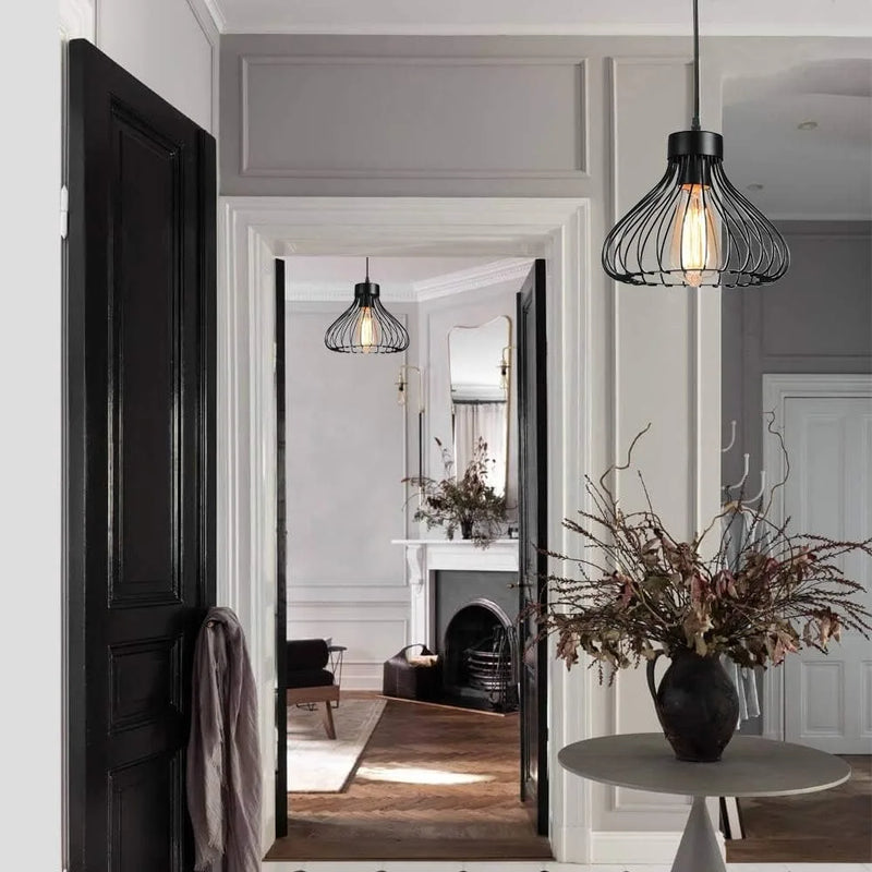 JOYINLED Black Vintage Chandelier Design Simple Cage Iron Creative Pendant Lamp 23cm for Kitchen Bedroom Living Room Hallway Bar