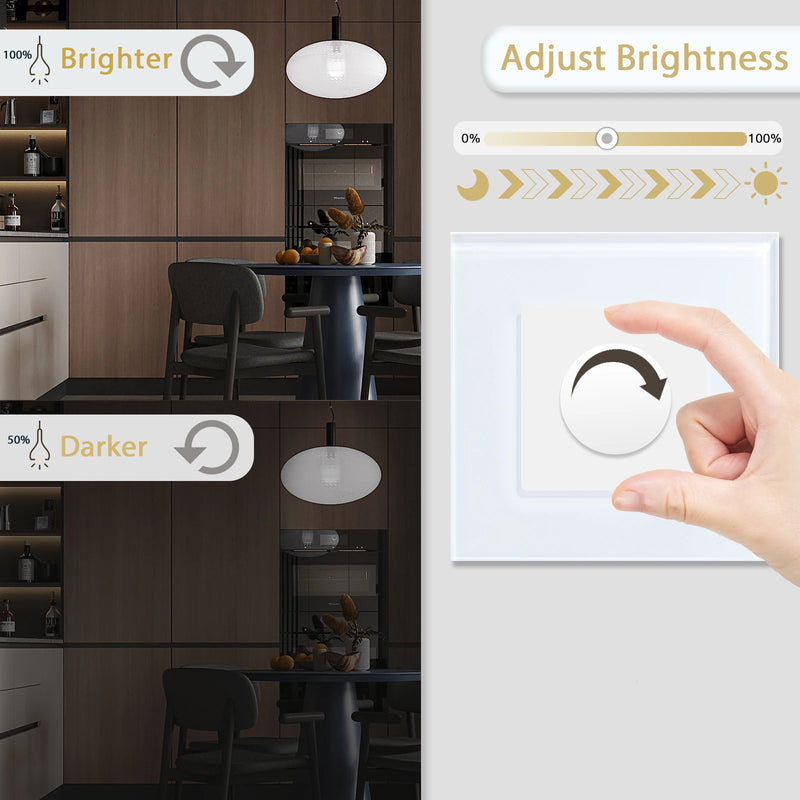 BSEED Mechanical Dimmer Light Switch Plus EU Socket USB Type-C Port Power Outlet Led Dimmable Switch Glass Frame 10A