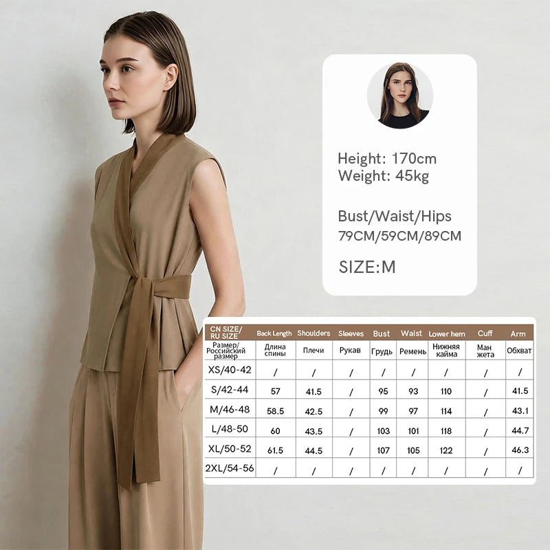 Amii Elegant Women's Blouse 2026 Summer New V-Neck Sleeveless Chiffon Top Satin Spliced Office Flowy Shirt For Women 12642213