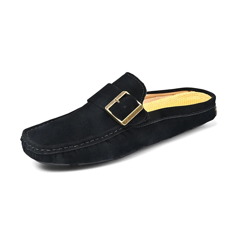 Summer Big Size 47 48 Half Shoes Men Casual Slip On Leather Shoes Loafers Half Slippers