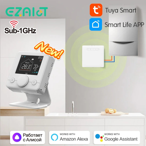 Tuya Smart Wireless Thermostat and Receiver for Boiler WiFi Programmable Room Heating Temperature Remote Controller Voice Google