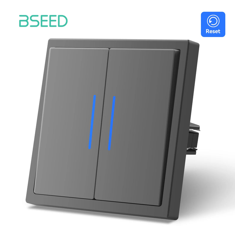 BSEED Mechanical Push Button Switch 1/2Gang 1Way Light Switch Automatic Reset Switch Plastic Frame Switch With LED Indicator