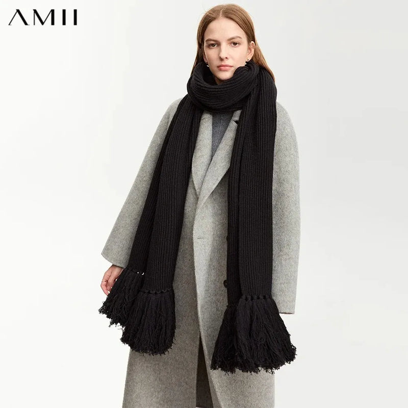 AMII Minimalist Wool Scarf For Women 2026 Winter Long Ultra Wide Versatile Scarf Soft Tassel Keep Warm Wrap Female 12374018