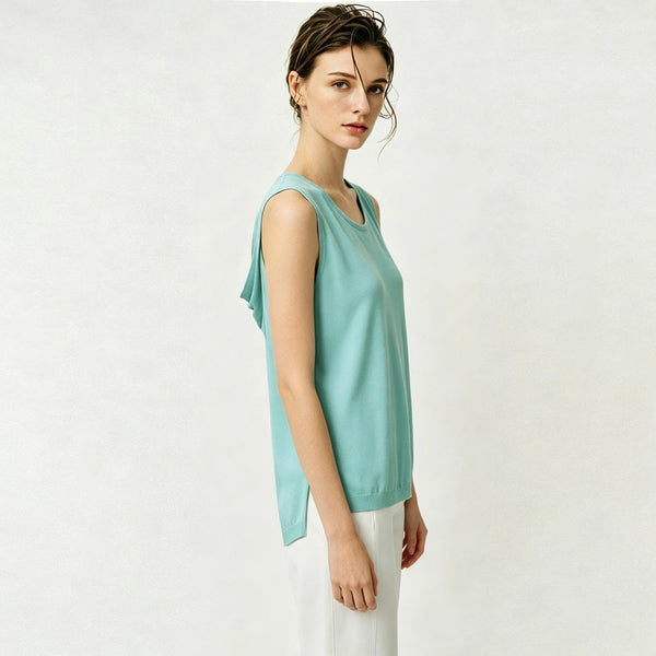 Amii Women's Knit Top 2026 Summer New Round Neck Sleeveless Sweater Draped Cutout Loose Fit Casual Pullover For Women 12622205