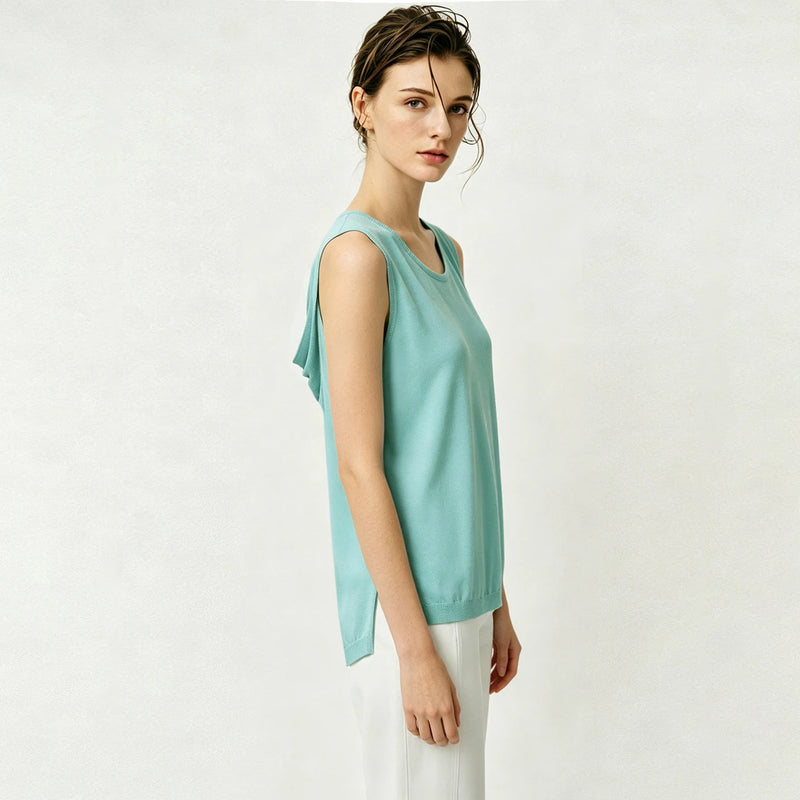 Amii Women's Knit Top 2026 Summer New Round Neck Sleeveless Sweater Draped Cutout Loose Fit Casual Pullover For Women 12622205