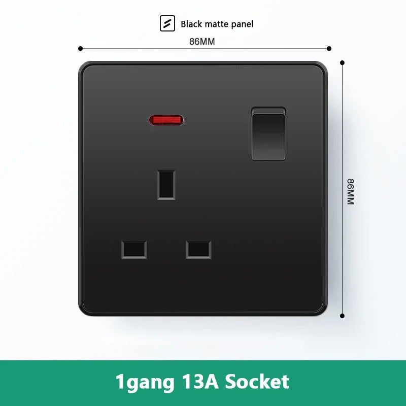 Universal 18W Fast Type C Wall 220V Power Outlet Plug, UK Black 13A Socket Switch, Electrical Wall Socket Panel with USB Charger