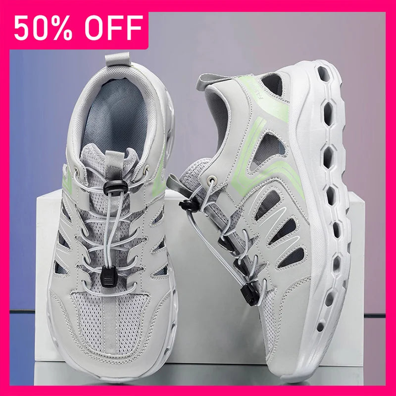 Unisex Sports Shoes Summer Soft Sole Rebound Cushioning Anti Slip Trendy Hollowed Out Mesh Wide Last Outdoor Running Shoes