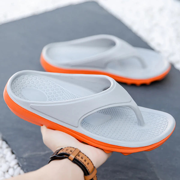 Men's Thick Sole EVA Flip‑Flops Massage Insole Non‑Slip Casual Beach Slippers for Indoor Outdoor Sandals Cushioned Support