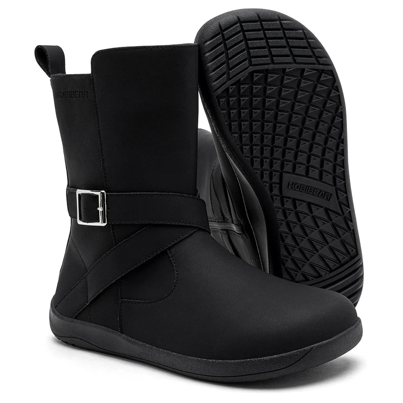 HOBIBEAR Wide Width Barefoot Boots Women Artificial Leather Mid-Top Ankle Boots Zero Drop Side Zipper Lightweight Walking Shoes