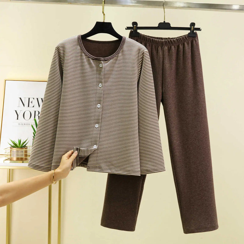 Winter Pajamas Set Fashion Striped Warm Sleepwear De Velvet Thicken Woman Pyjama Sets Home Wear Suit Fleece Pijama Mujer