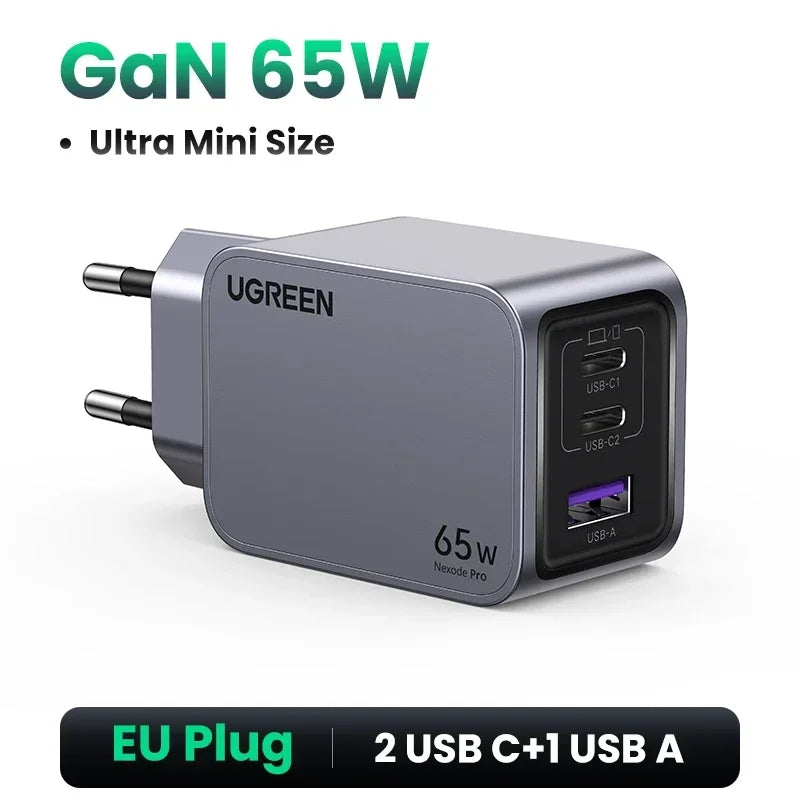 UGREEN 65W GaN Charger Type C Quick Charge 4.0 3.0 USB Charger For iPhone 18 17 16 Pro Macbook Air Laptop Tablet PD Fast Charger
