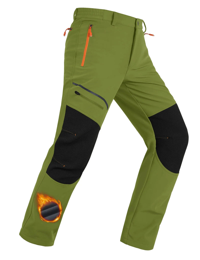 TACVASEN Men's Fleece Lined Softshell Hiking Pants  Winter Waterproof Trousers Outdoor Thermal Pants With Zip Pockets Warm