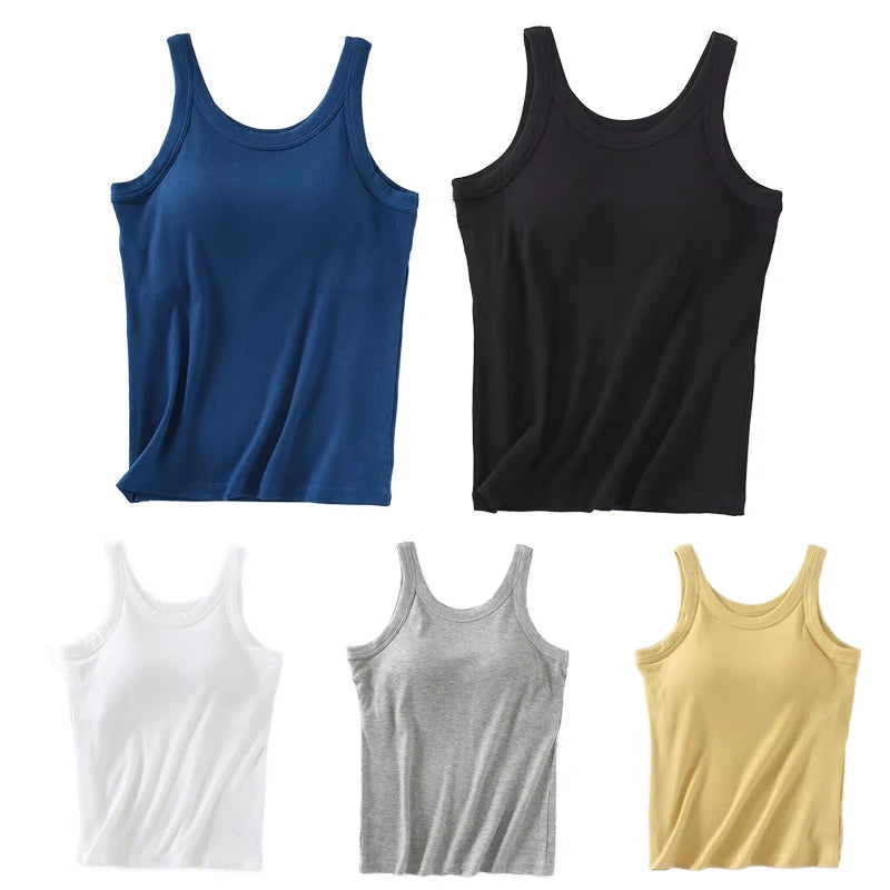 One Piece Nightie Women's Pajamas New Sleeveless Vest Sleeping Tops Casual Knit Modal Sleepwear T-shirt Bra Padded Underwear
