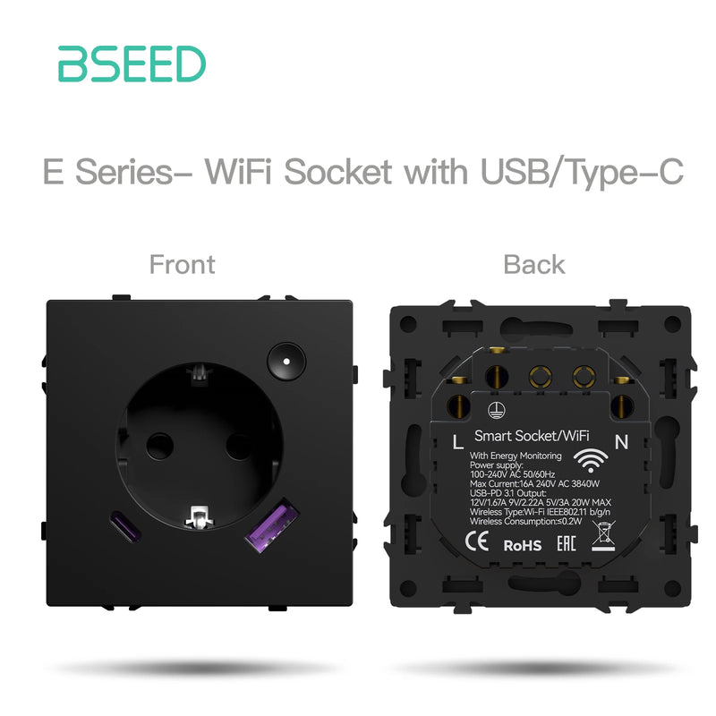 BSEED WIFI Button Switch Module 1/2/3/4Gang Smart Light Switch DIY Part Plastic Frame Smart Socket Components Tuya Smart Life
