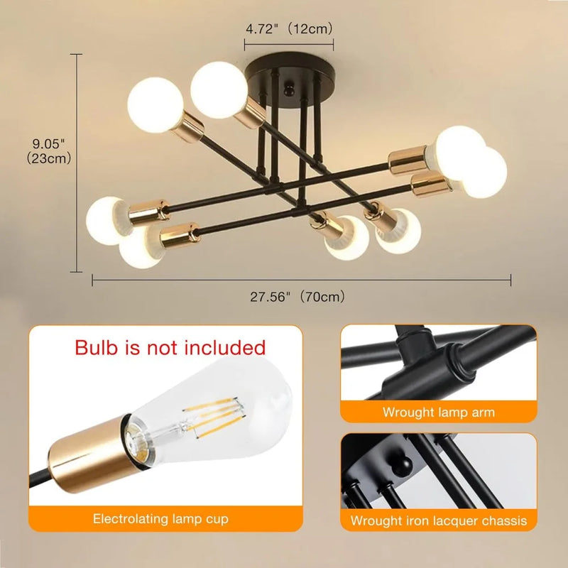 JOYINLED Chandelier Industrial Style Ceiling Light Adjustable Shape E27 Modern Iron Vintag for Bedroom Hallway Kitchen