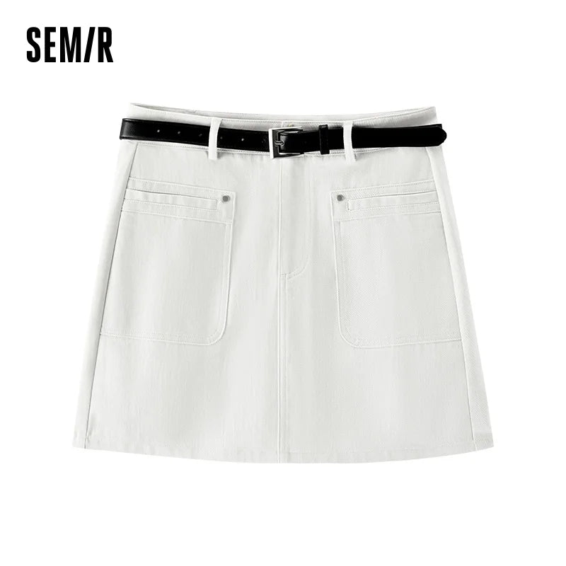 Semir Women Skirt High Waist Belt Mini Slim Fit Leg Lengthening Cool Vintage Versatile A Line 2026 Summer Top