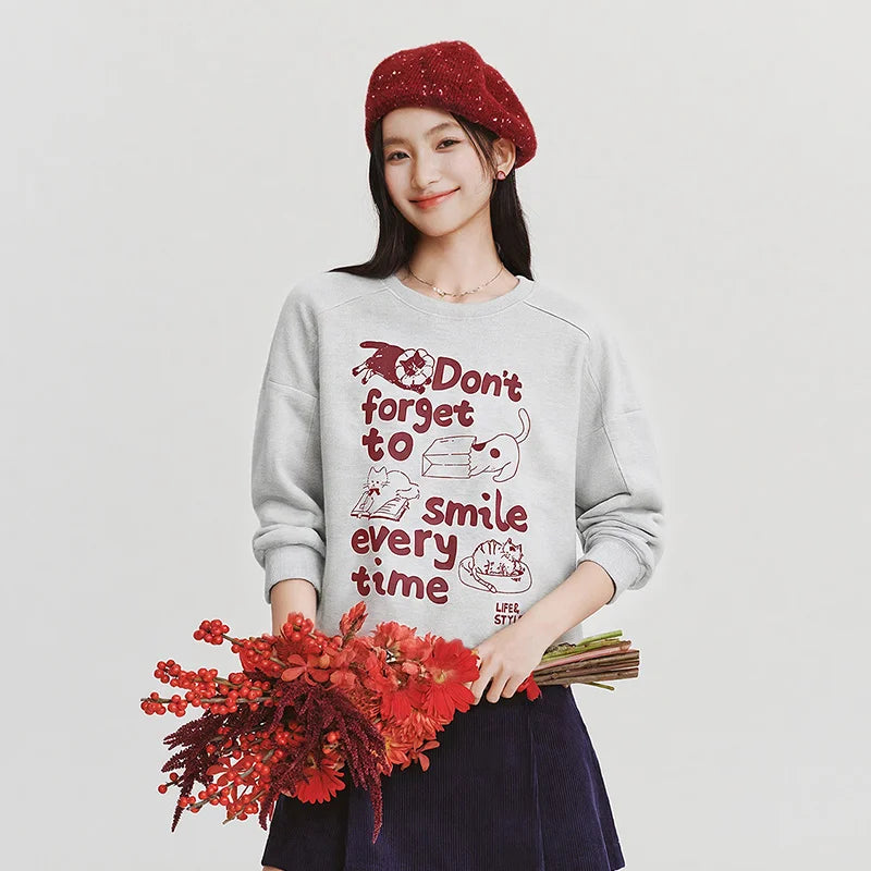 Semir Women Sweatshirt Cat Graphic Oversized Fit Mid Length 2026 Winter Soft Comfort Casual Style Warm Layer Everyday Wear