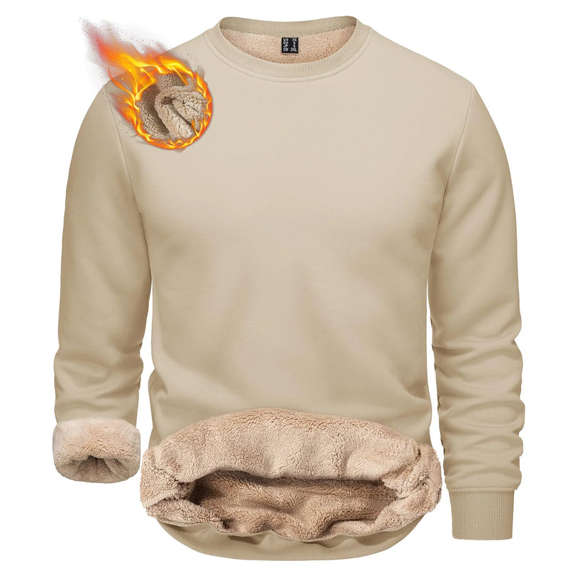 TACVASEN Winter Thicken Fleece Crewneck Sweatshirt Mens Warm Sherpa Lined Heavy Winter Pullover Basic Tops Shirts No Hood Hoodie