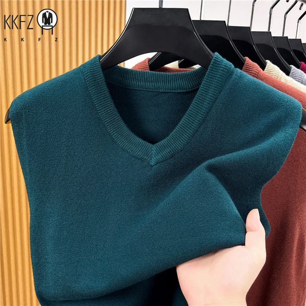 Fall Mens V Neck Knitted Waistcoat Sleeveless Sweater Vest Comfortable Knit Top For Business Daily Outfit Matching