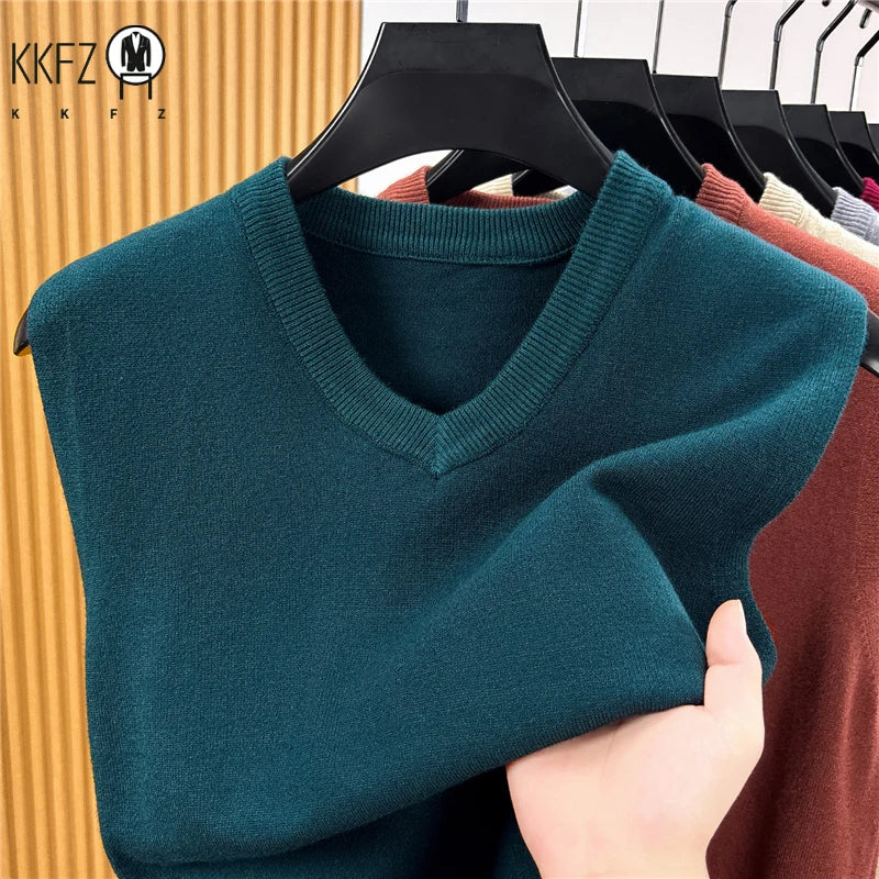 Fall Mens V Neck Knitted Waistcoat Sleeveless Sweater Vest Comfortable Knit Top For Business Daily Outfit Matching