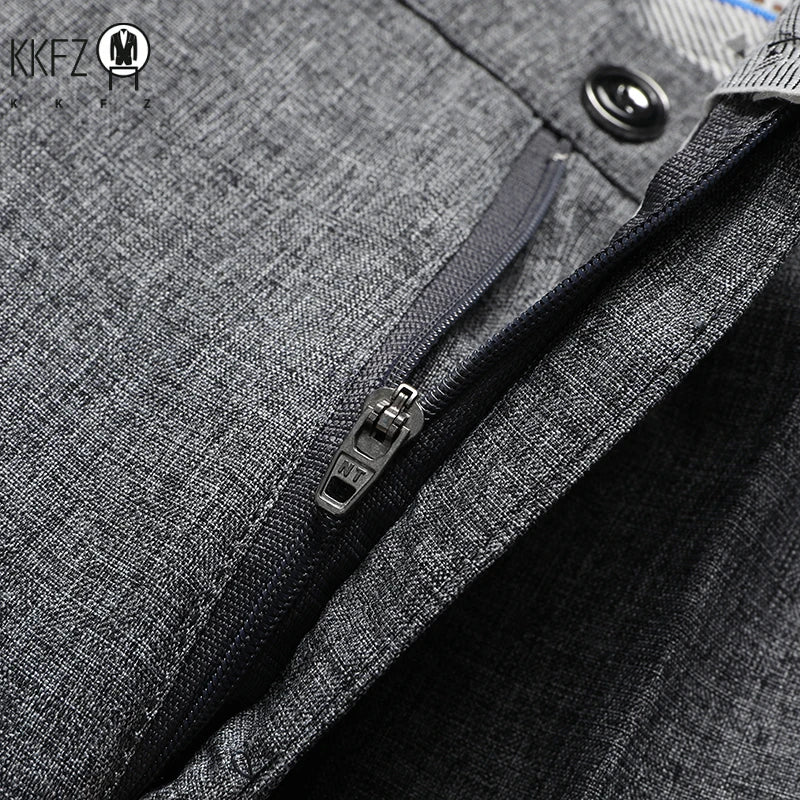 Spring Autumn Men Commuting Trousers Lightweight Linen Texture Fabric Comfortable Fit Formal Dating Daily Long Slacks