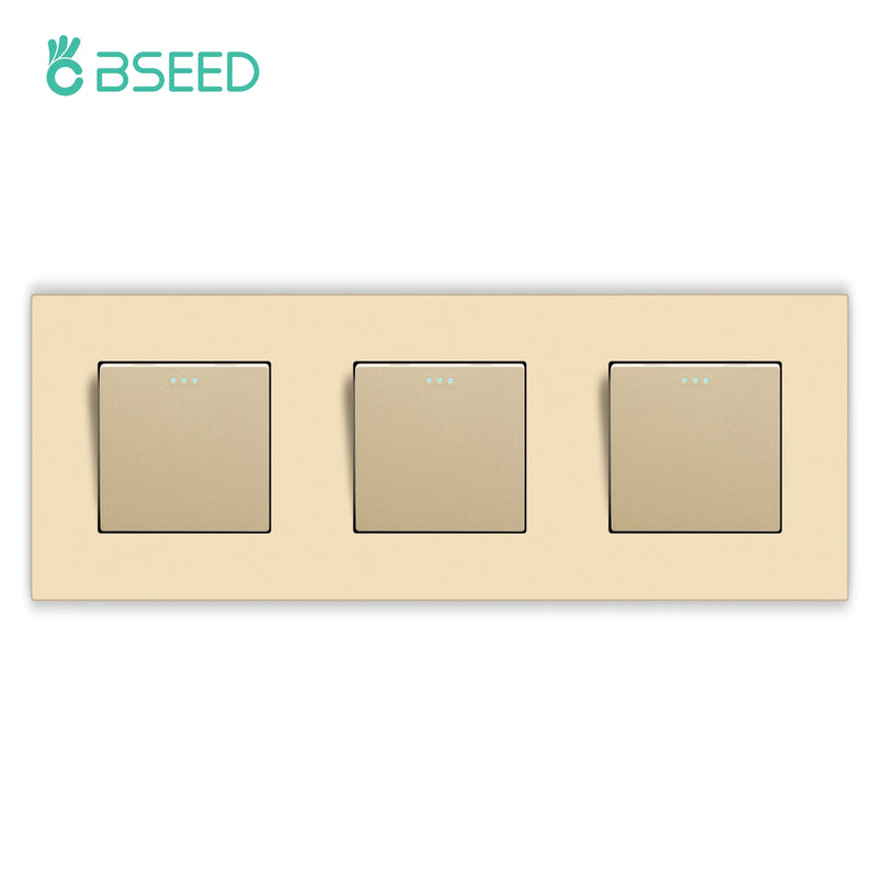 BSEED 1/2/3Gang 1Way Mechanical Light Switch Plus Electrical Outlets Plastic Frame Wall Switch On Off Power Socket