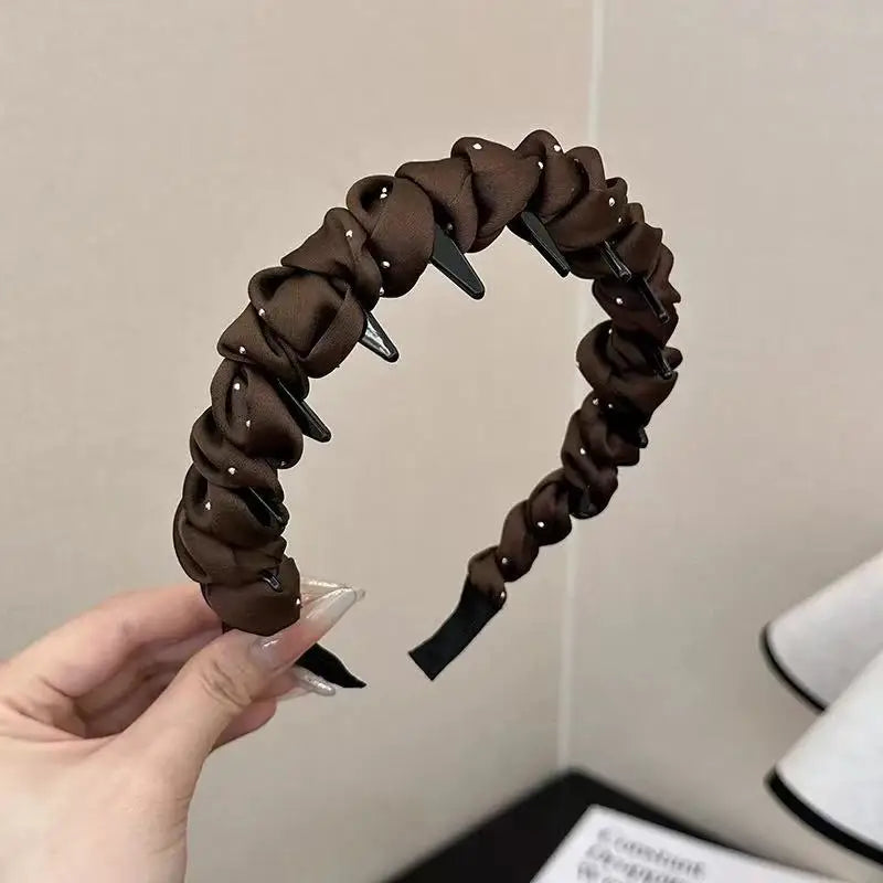 Fluffy High Skull Satin Full Sky Star Hot Diamond Headband for Women with Teeth Anti Slip Headband, High-End Feeling, Light Luxu
