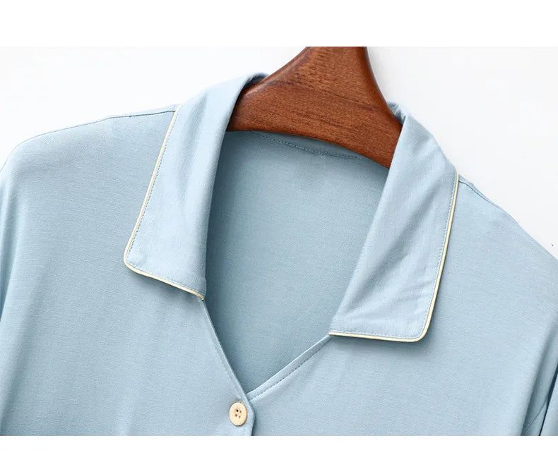 Night Wear For Ladies Cartoon Letter Print Short Sleeve Loose Casual Lapel Cardigan Home Dress Modal Summer Women's Nightgown