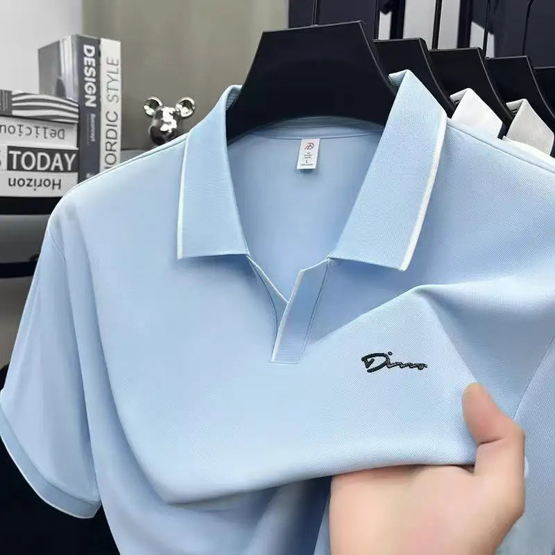 High-End Quality Man Short-Sleeved Polo Shirt V-Notch Collar Letter Print Summer British Style T-Shirt Trend Casual MensClothing