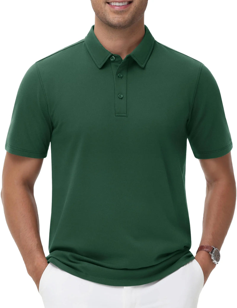 TACVASEN Polo Shirts Men's Short Sleeve Soft Cotton Pique T-Shirts 3 Buttons Classic Fit Casual Performance Golf Shirts Cooling