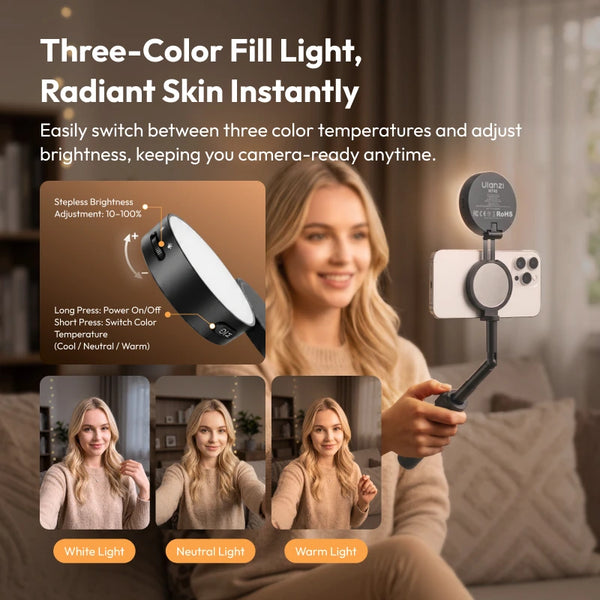 ដំបងថតរូប Ulanzi MT40 Mini Selfie Stick ជាមួយភ្លើងបំពេញពណ៌ពីរពណ៌ សម្រាប់ទូរសព្ទ Iphone Samsung Xiaomi Magsafe Tripod ទ្រេតបាន 180 ដឺក្រេ សម្រាប់ Vlog Live