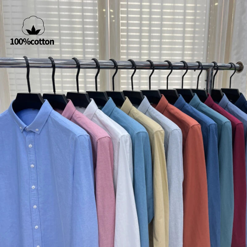 High-quality men's long-sleeve shirt made of 100% cotton, breathable, sweat-wicking, suitable for business or casual wear.M-4XL