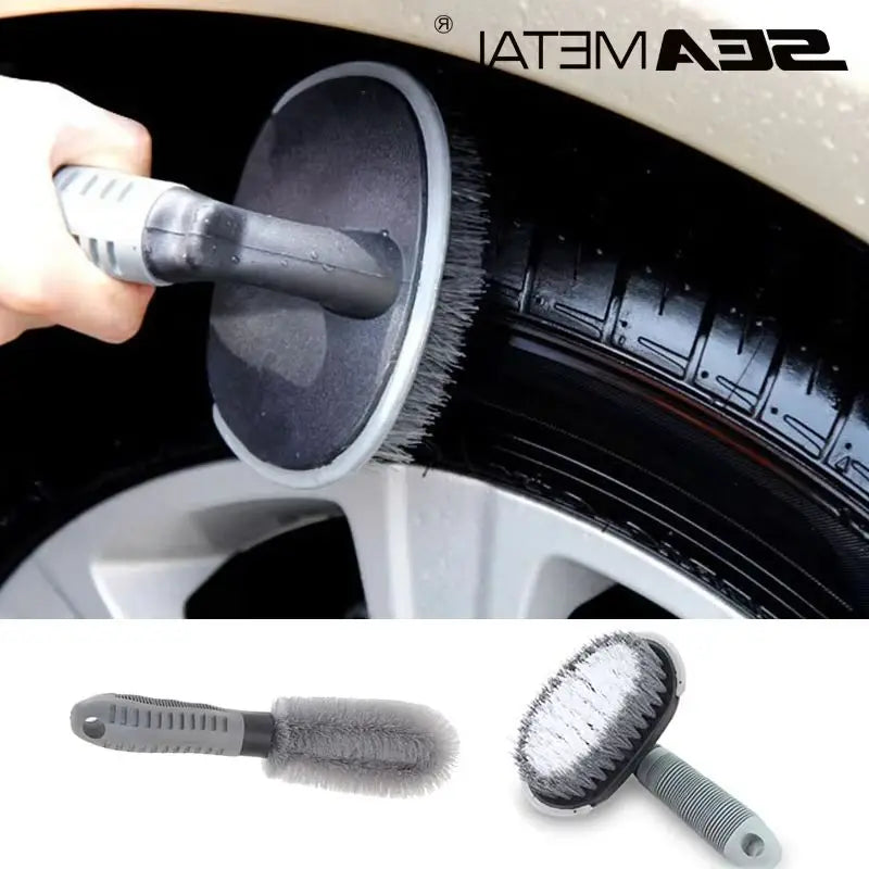 SEAMETAL 2PCS Car Detailing Tyre Wash Brush Auto Wheel Tire Rim Mud Brushes Set Wet Dry Use for Wash Tools Car Accessories