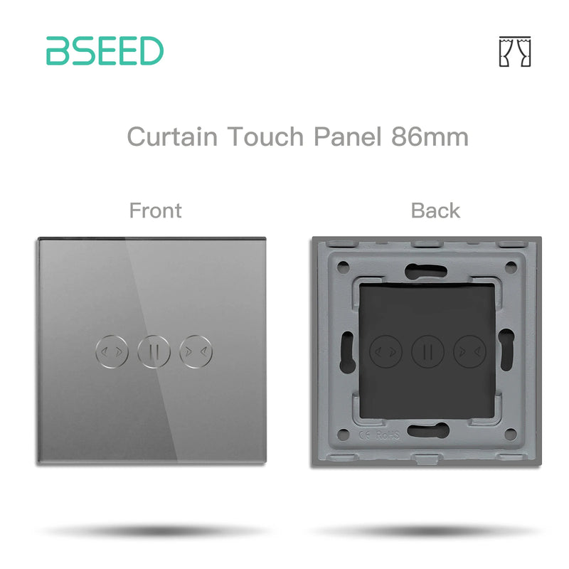 BSEED EU Standard Crystal Glass Panel 86mm For Touch Switches 1/2/3Gang With Metal Frame Wall Light Switch Function Part Only