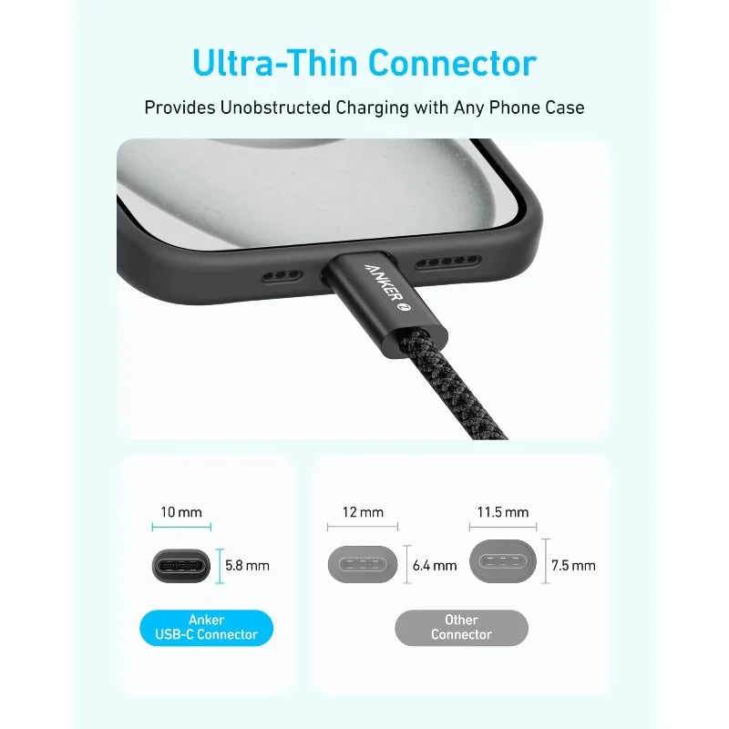 ខ្សែសាក ANKER Zolo 240W គ្មានធូលី USB-C ធន់នឹងធូលី ស័ក្តិសមសម្រាប់ Apple iPhone Series MacBook Huawei Android