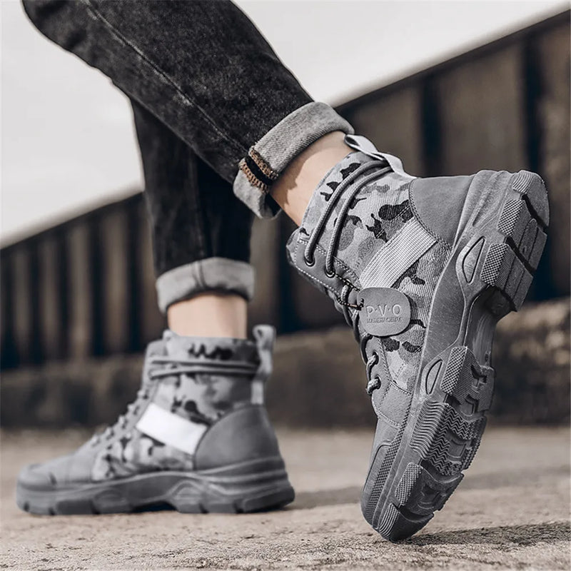 Men's canvas boots new autumn winter plus velvet high-top warm casual boots outdoor boots camouflage tooling boots casual boots