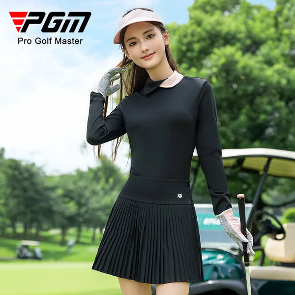 PGM Women's Golf Long Sleeved Polo Base Shirt Autumn and Winter Color Blocked Collar Top YF841