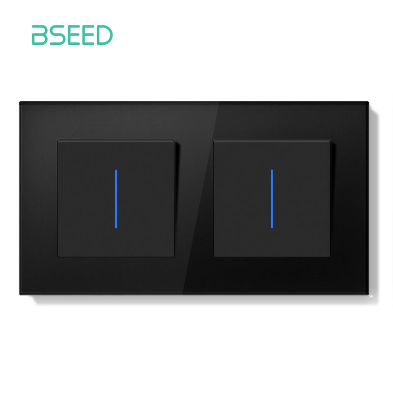 BSEED E Series Mechanical Wall Light Switch Button Switch 1/2Gang 1Way With Wall Socket Crystal Glass Panel Switch On Off 250V