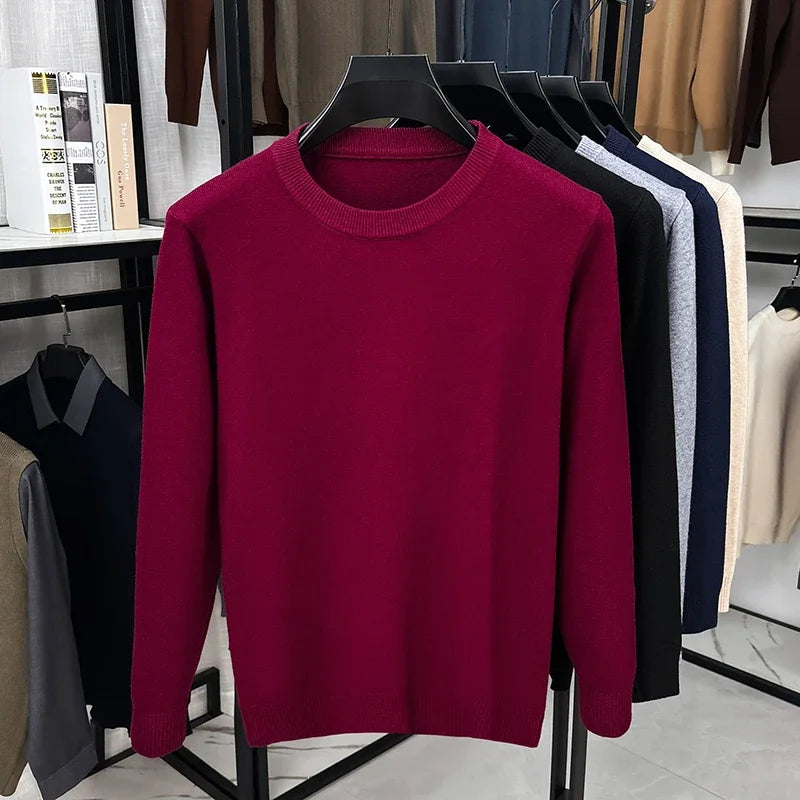 Male Comfort Crew Neck Jumper Long Sleeve Rib Trim Breathable Knit Fabric Business Travel Casual Garment