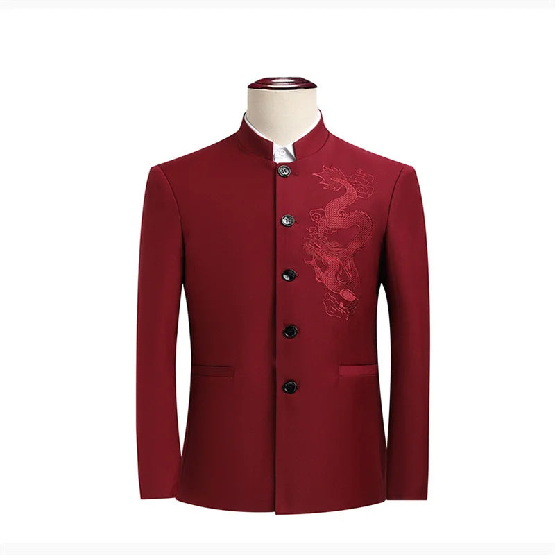 Chinese Style Men's Long Sleeve Suit Jacket, Slim Fit Coat, Asian Size M-6XL, Available in Blue,Black,White,Red,Grey Blazers